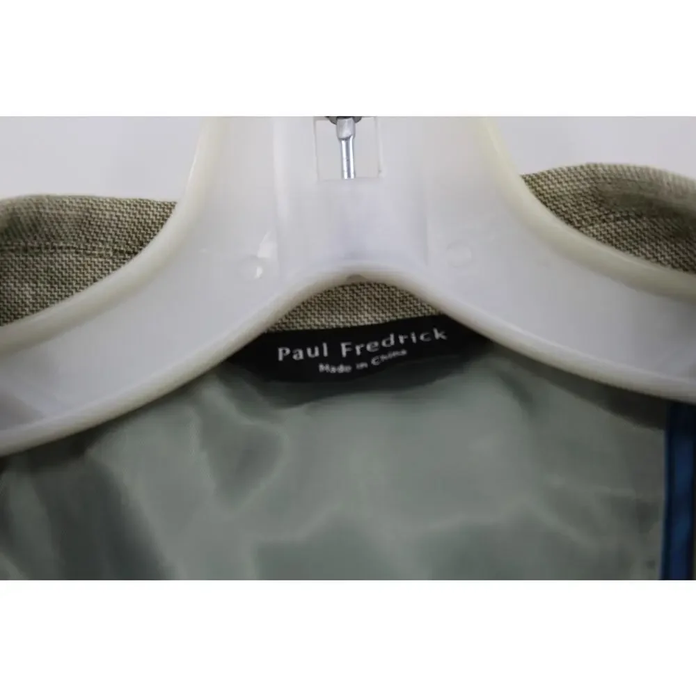 Paul Fredrick Sport Coat Linen Cotton Mens 46R Light Green Plaid Window Pane